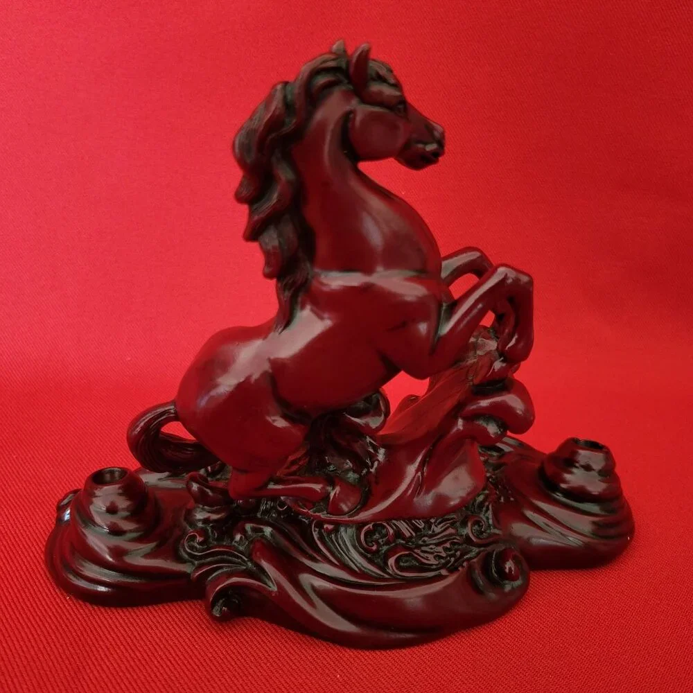 Vintage Carved Cherry Wood Horse Figure Pen Pencil Holder